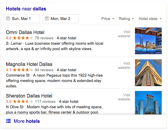 Google Hotel Ad Screenshot - hotels in dallas