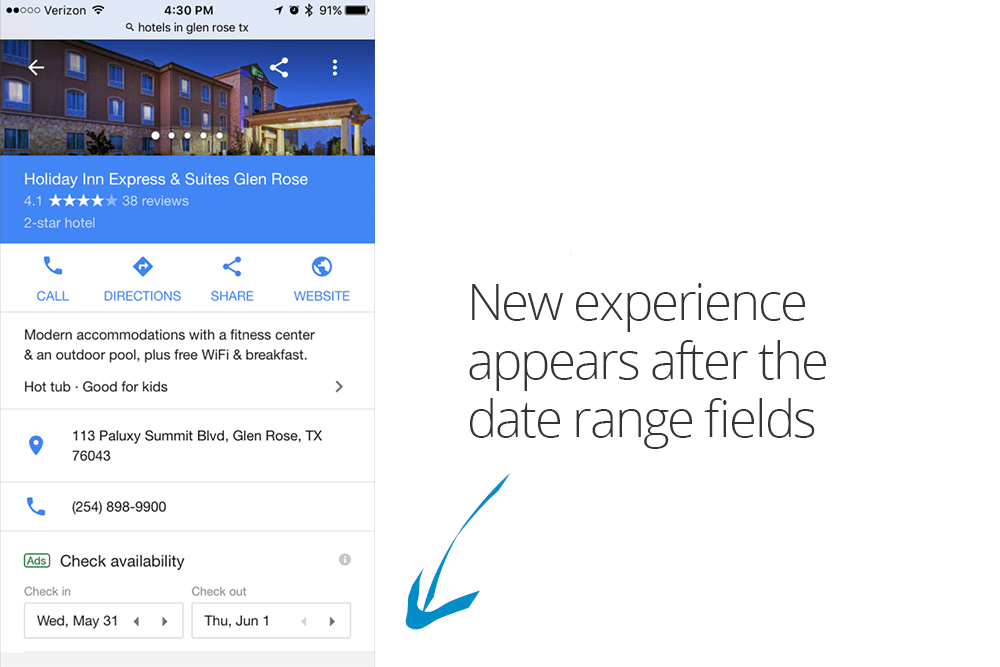 New Mobile Experience Test on Hotel Ads