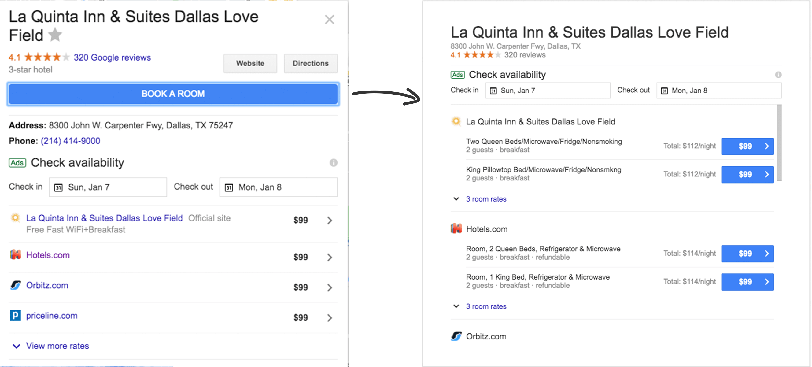 Book A Room Button Google Hotels