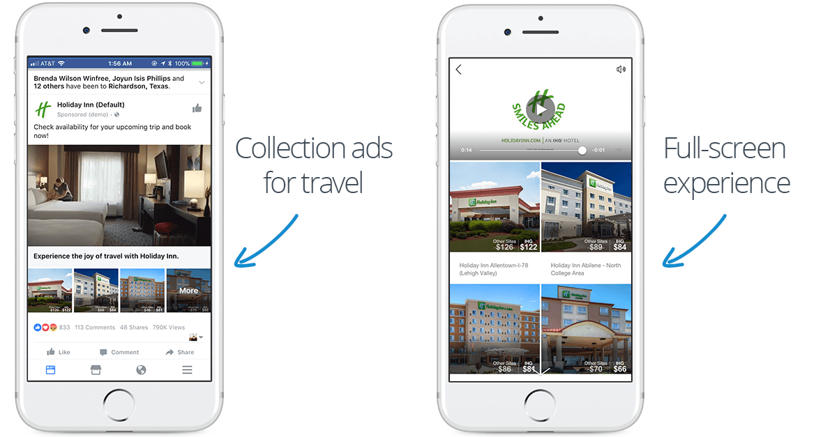 Facebook Collections Ad for Travel