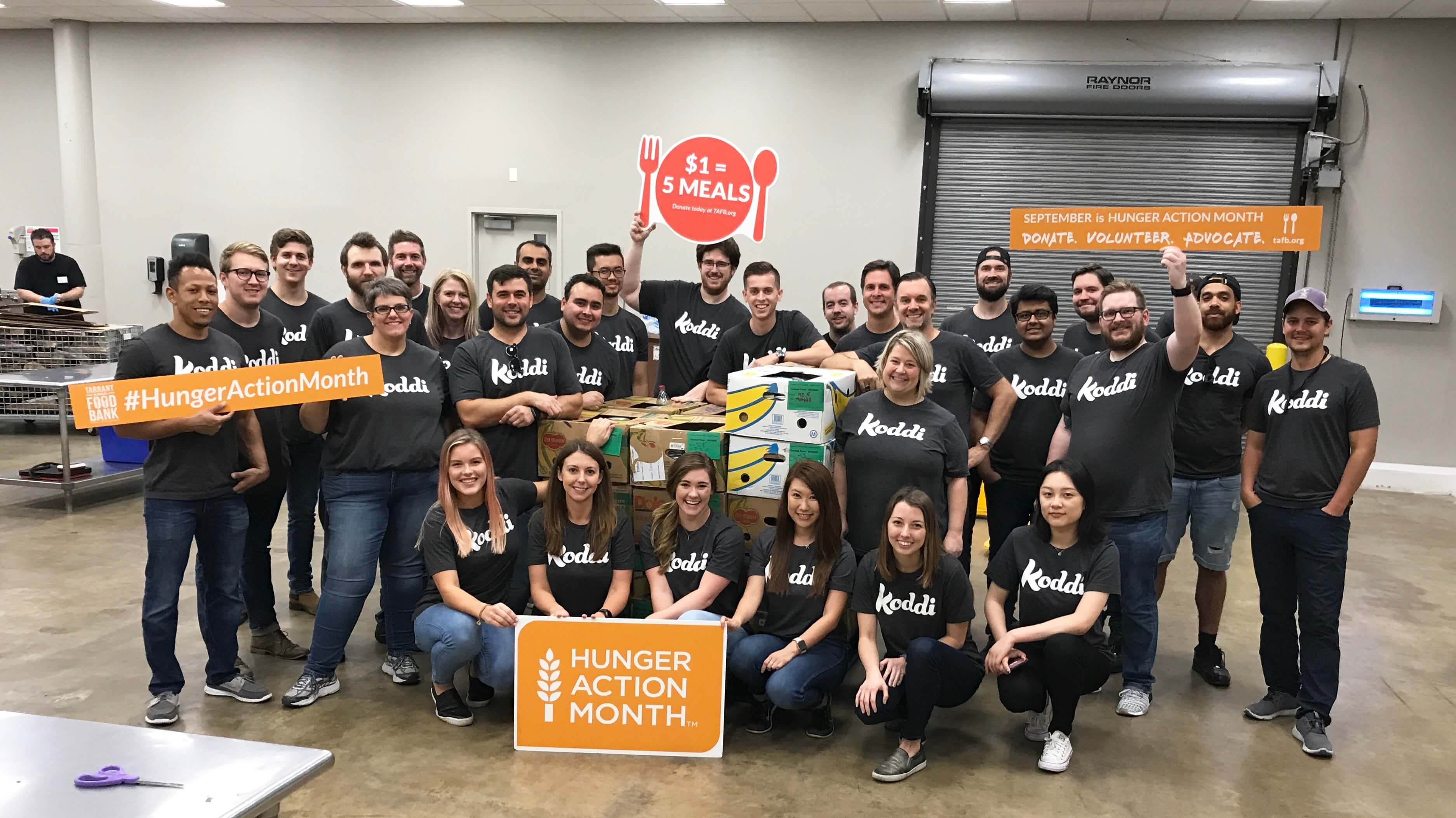 The Koddi team volunteering at Tarrant Area Food Bank in Fort Worth