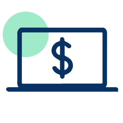 Dollar sign rising into a laptop screen