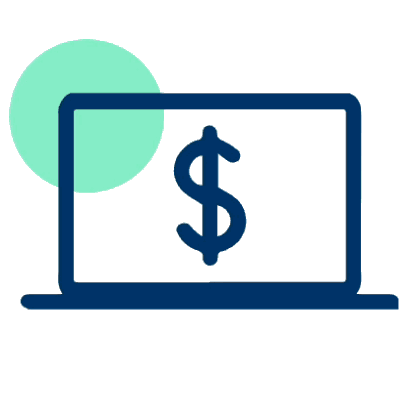 Dollar sign rising into a laptop screen