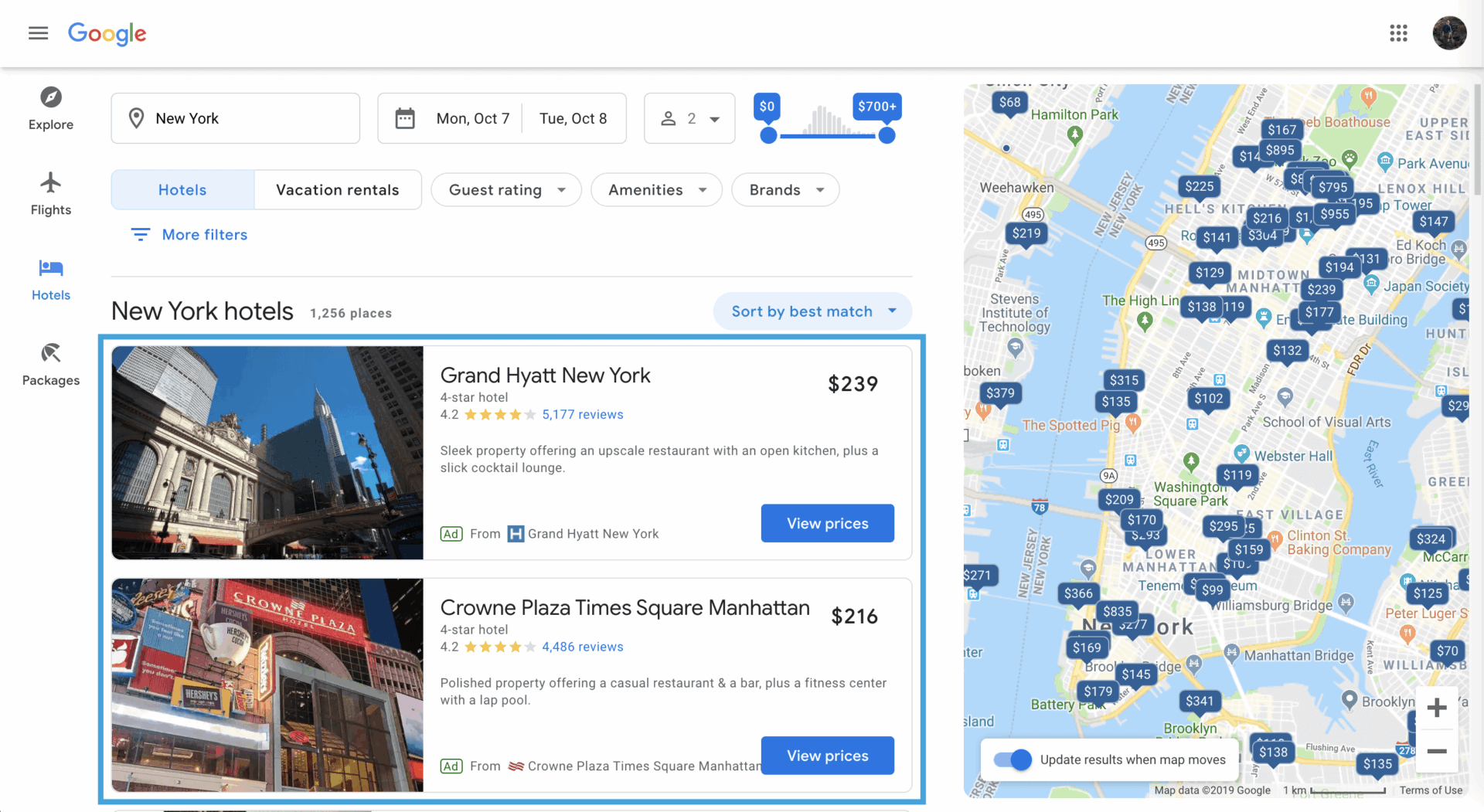 Google Destination Search Update Brings Promoted Hotels to Prominence